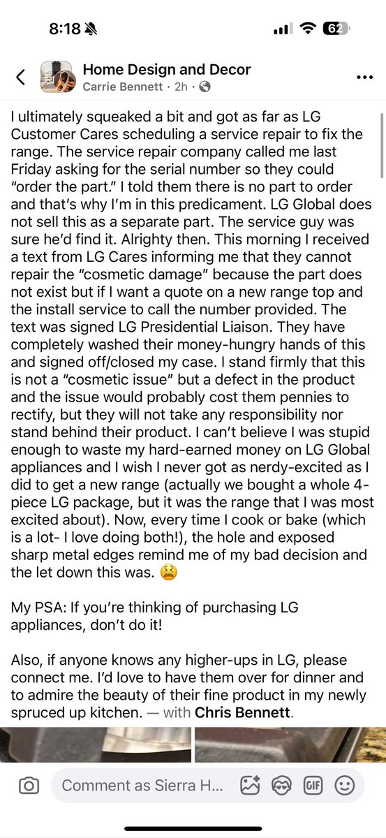 SierraHartwig's tweet photo. Shame on @LGUS finding multiple issues on this random issue and they won’t fix for these people and it’s only a few weeks old 😡 https://t.co/Jvr2T0N23U