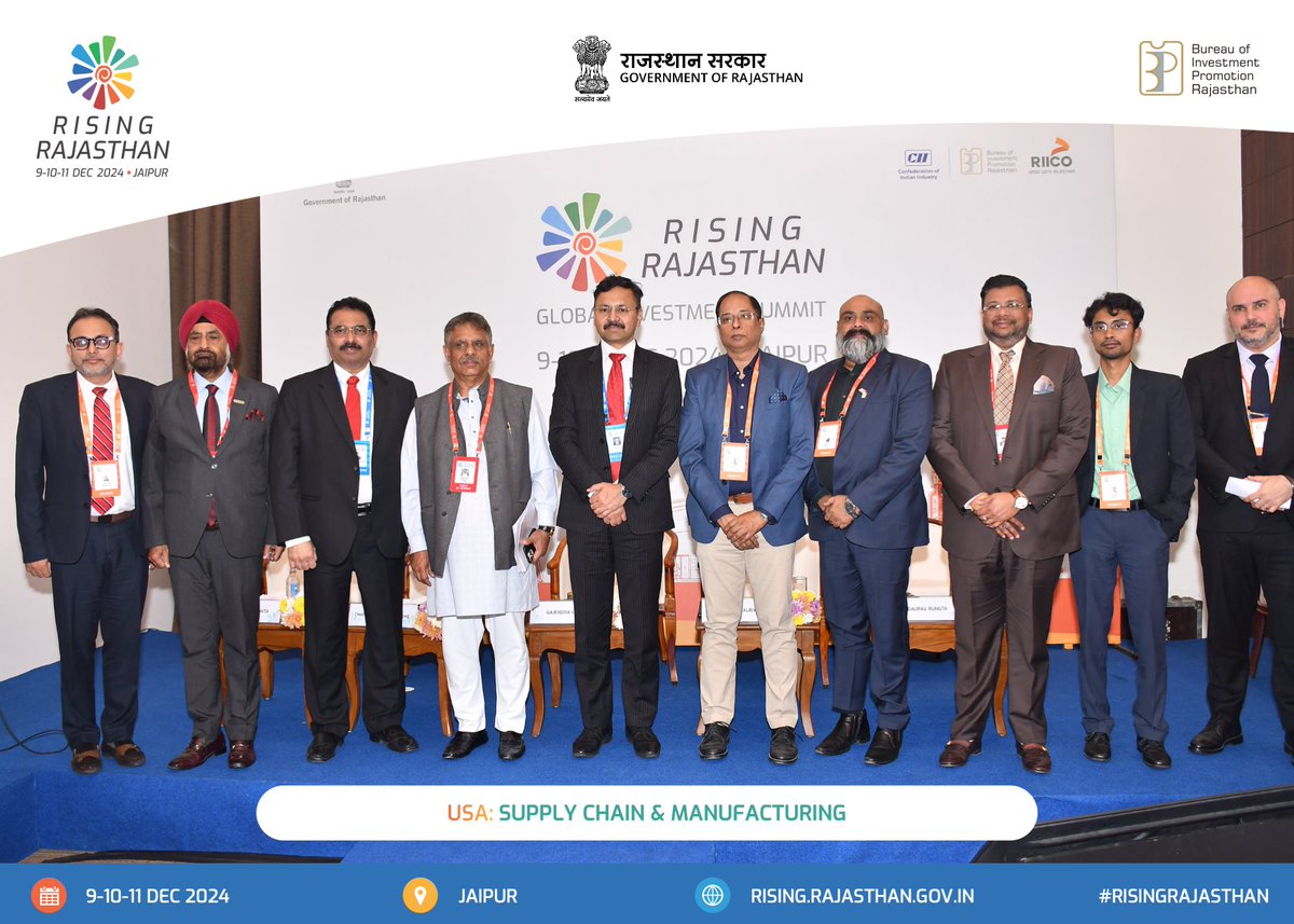 The USA Country Session at Rising Rajasthan Global Investment Summit 2024 focused on 'Supply Chain and Manufacturing', emphasizing opportunities for collaboration and innovation in this critical sector.  

The session was graced by esteemed speakers, including Shri Gajendra Singh