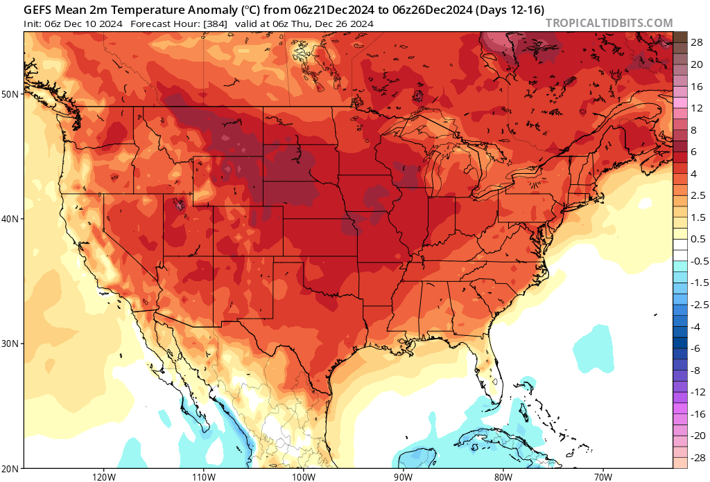 MikeZaccardi's tweet photo. A CONUS Christmas blowtorch? 

06z GEFS for Dec 21-25 $UNG #natgas #winterisover https://t.co/XqPFuLzwL0