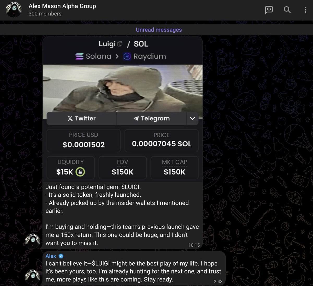 AlexMasonCrypto's tweet photo. I still can’t believe it — $LUIGI might be the best play of my life. I called it at just $150K market cap, and it skyrocketed to $60M.

Insiders sniped it, I bought in, and everything aligned perfectly. Members of my Alpha Group sold at the peak, securing insane profits. This is what trading dreams are made of.

Don’t let the next one slip by. Follow me on X and join my Telegram now: https://t.co/r8WydX6Dun

I will share a new runner soon.