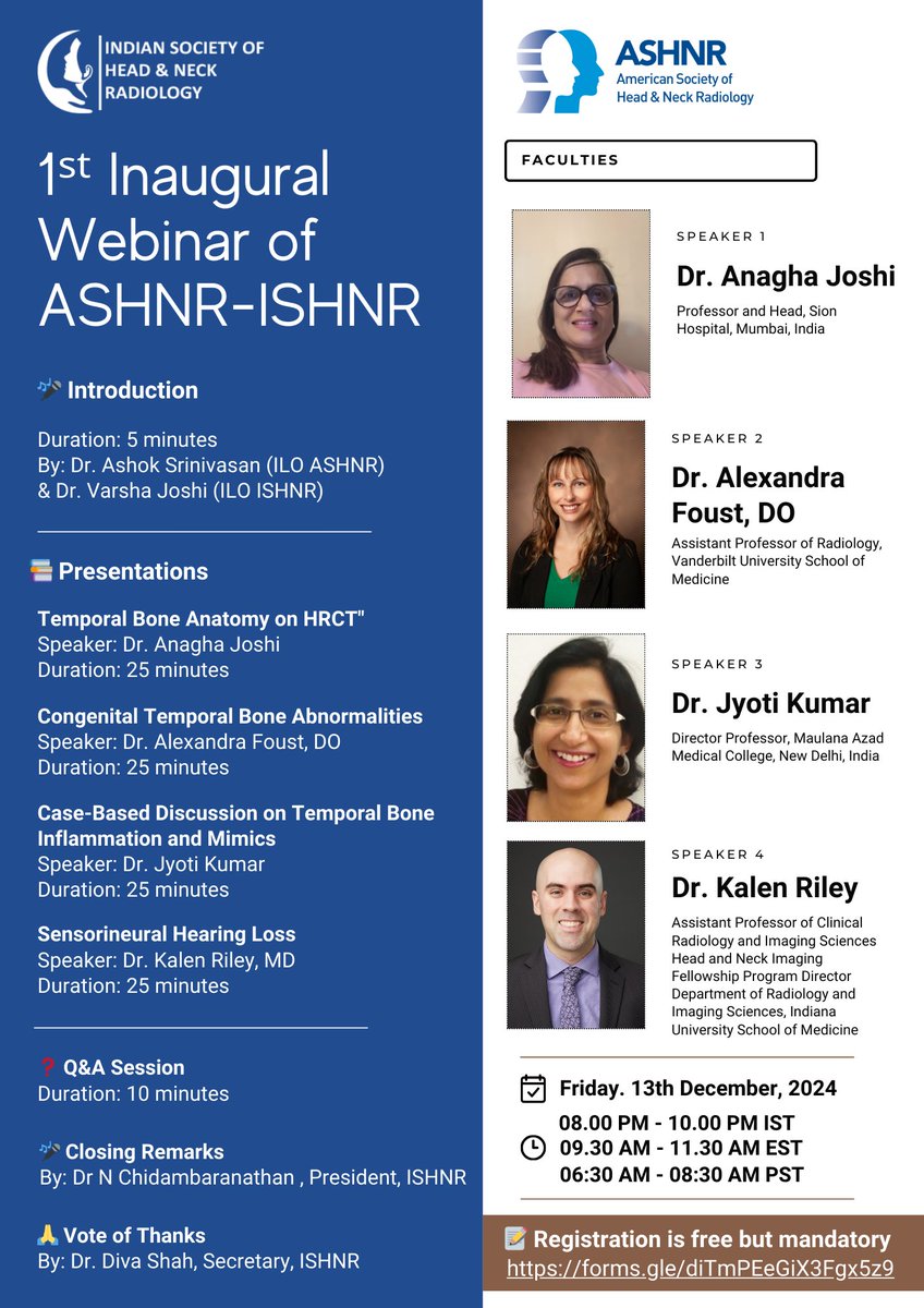 🚨 Save the Date! Join the inaugural webinar of ASHNR &amp; ISHNR on Dec 13, 2024: 📷 8:00 PM - 10:00 PM IST 📷 6:00 AM - 8:00 AM PST 📷 Register now (FREE): 5z9…Don’t miss this knowledge-packed session! #Webinar #MedicalEducation