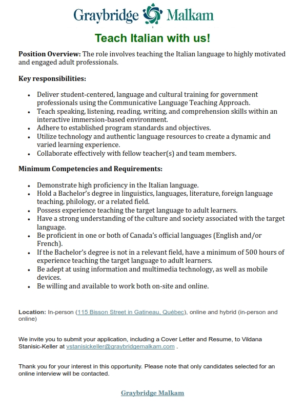 GM is recruiting #Italian #Language #Instructors!