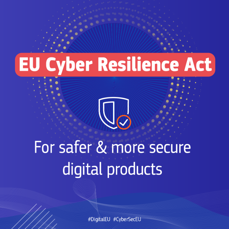 DigitalEU's tweet photo. 🛡️ The Cyber Resilience Act enters into force today!

The new #CyberSecEU rules place mandatory cybersecurity requirements for digital products to better protect consumers &amp; businesses.

↓ The Act introduces stronger responsibilities on manufactures for greater transparency.