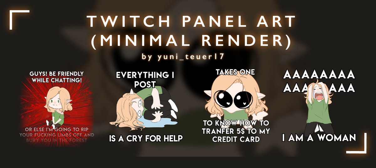 Yuni_Teuer17's tweet image. I&apos;ve been missing a bit of bluesky and forgot to Twitter, but I&apos;ll try to get back here!(。・ω・。)
I made a panel art for #twitch
I have 2 open slots now, dm if you want commission me
#twitchpanelart #panelart #vtuber #emotes