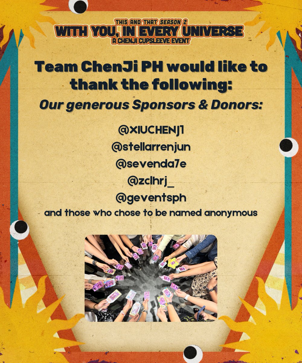 chenjiph's tweet photo. Our generous Sponsors and Donors:

Thank you for your contributions! 🙇‍♀️ Your support truly made the event more special for our best friends. ✨

@XIUCHENJ1
@stellarrenjun
@sevenda7e
@zclhrj_
@geventsph
and those who chose to be anonymous. https://t.co/CCyAO6neUG