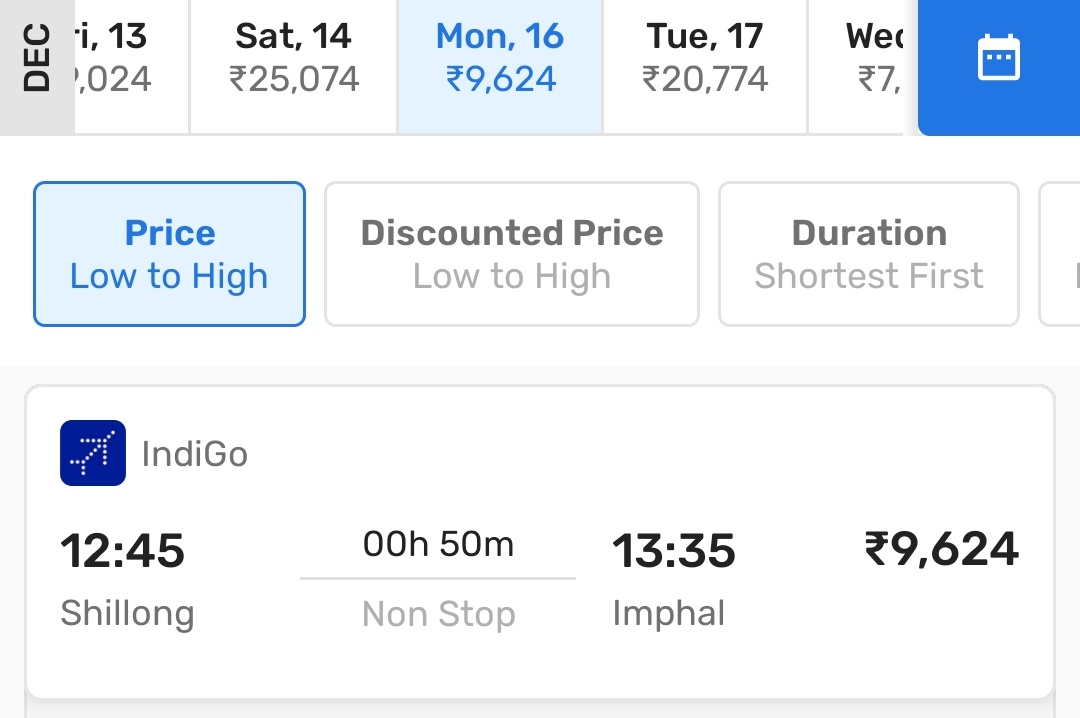 MChonjonbam's tweet photo. Why is everyone not talking about the unreasonable price hike for flights going to Imphal when the locations are in a radius of 1000 km. The only transport available in the state shouldn't cost this much.
@IndiGo6E @allianceair @AirIndiaX @DGCAIndia @Bimol_Akoijam @IndiaTodayNE https://t.co/WgNlqEss7w