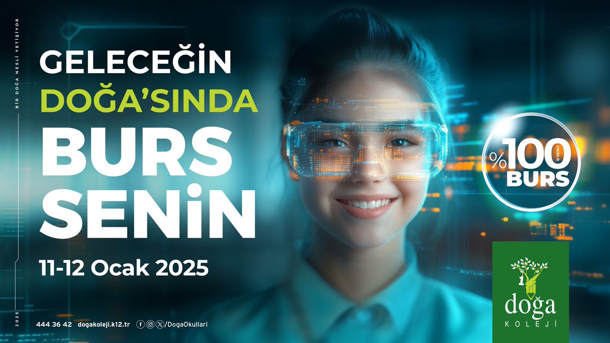 Geleceğin Doğa’sında Burs Senin!
11-12 Ocak’ta gerçekleşecek Bursluluk Sınavı'na başvur, 4. sınıftan 12. sınıfa kadar %100'e varan burs imkânından yararlan!
Sınava başvuru ve bilgi için: bit.ly/41q8qaa