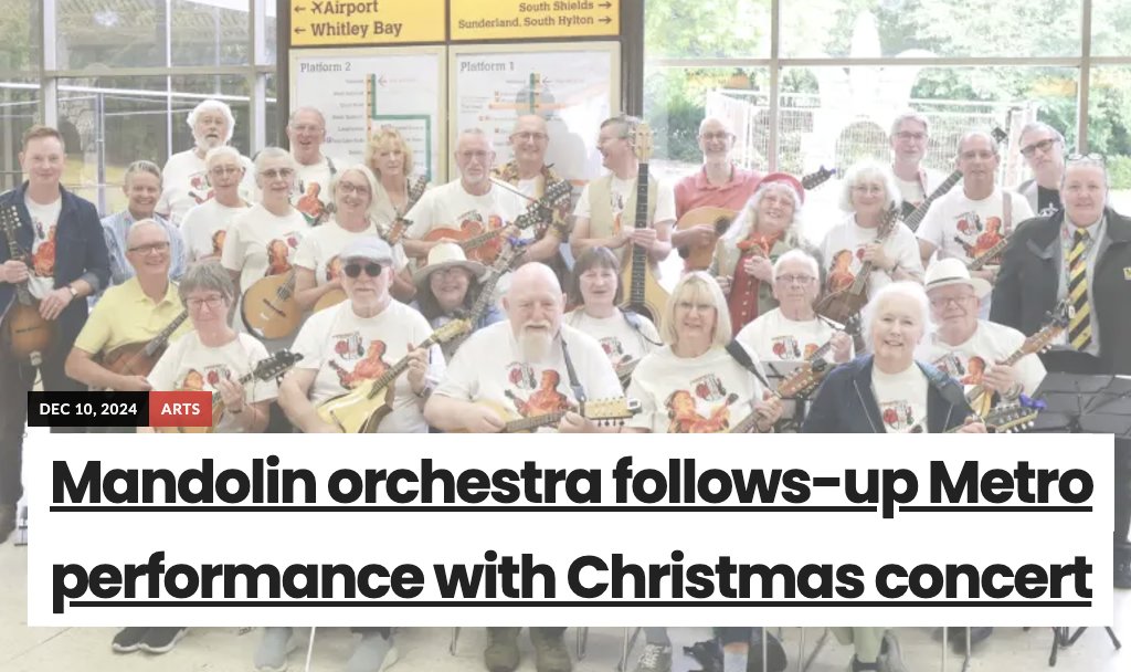 Jesmond residents can look forward to a seasonal treat as the Tyneside Mandolin Orchestra follows-up its Metro station performance with a lunchtime concert of folk, jazz and festive tunes at St. Hilda’s Church on Monday 16 December. Abi Hymas reports jesmondlocal.com/2024/12/mandol…