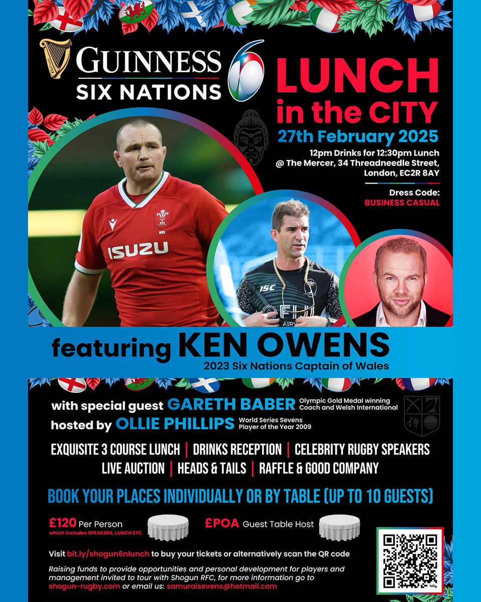 2025 Six Nations is not too far away! As always Shogun Rugby has a great plan for you. A good way to usher in the weekend with a sportsman’s lunch on a Thursday afternoon in the City with a few beers, great company and to interact &amp; listen to great rugby personalities 🏉 👌🍾🍻