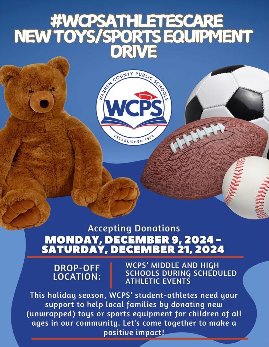 Warren Central is participating in this year's <a href="/WCPSAthletics_/">WCPS Athletics</a> #WCPSAthletesCare Toy/Equipment Drive at all remaining home events over the next two weeks. Fans wanting to participate can bring your unwrapped donations to the Gym Entrance and place it in the designated bins.