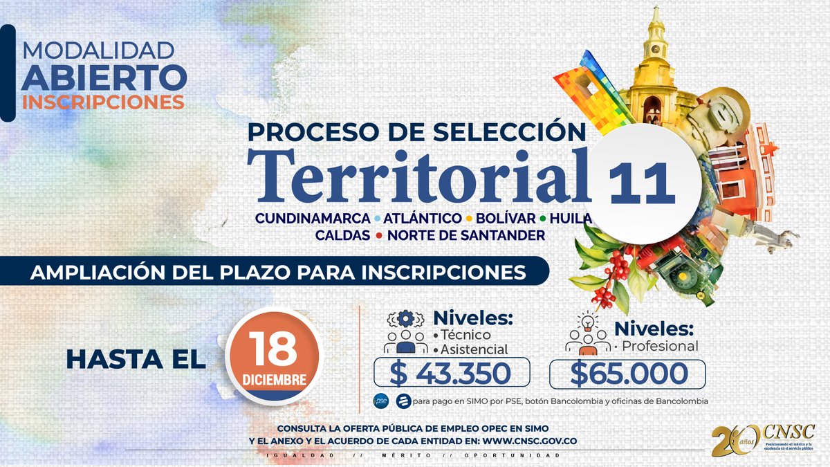 CNSCColombia's tweet photo. 💼 El #ProcesoSeleccionCNSC Territorial 11, oferta hasta el 18 de diciembre, 1.075 vacantes en 30 entidades de Atlántico, Bolívar, Caldas, Cundinamarca, Huila y Norte de Santander
🔴 Asistencial: 691
🔵 Profesional: 229
🟢 Técnico: 155
🔎 Más información➡️ https://t.co/ZoNZ4QWY2g https://t.co/46uB0A6ZFU