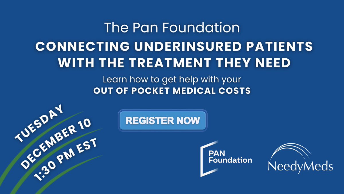 There's still time to join this #webinar! Learn how <a href="/PAN_Foundation/">PAN Foundation</a> cover out-of-pocket treatment costs for patients with serious diseases. Don’t miss this chance to discover how PAN can help you or someone you know with out-of-pocket treatment costs. bit.ly/43JYFmx