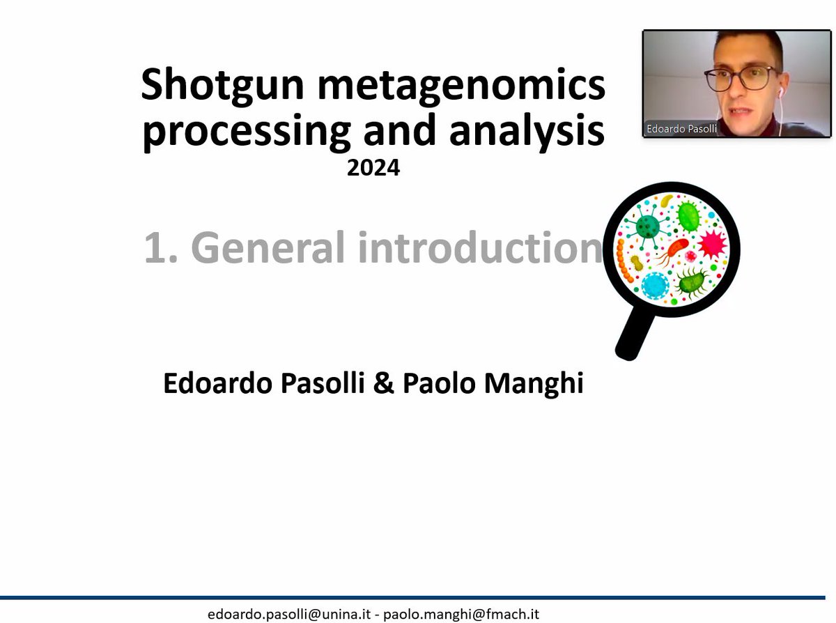 Physalia-courses@ONLINE (@physacourses) on Twitter photo 🚀 The Shotgun Metagenomics course with <a href="/epasolli/">Edoardo Pasolli</a> & @paolo_manghi is officially underway!🧬✨
Over the next 4 days, participants will learn the theory & hands-on practice of cutting-edge bioinformatics tools for metagenomics🦠, including tools for visualising their results.💻📊 🚀 The Shotgun Metagenomics course with <a href="/epasolli/">Edoardo Pasolli</a> & @paolo_manghi is officially underway!🧬✨
Over the next 4 days, participants will learn the theory & hands-on practice of cutting-edge bioinformatics tools for metagenomics🦠, including tools for visualising their results.💻📊