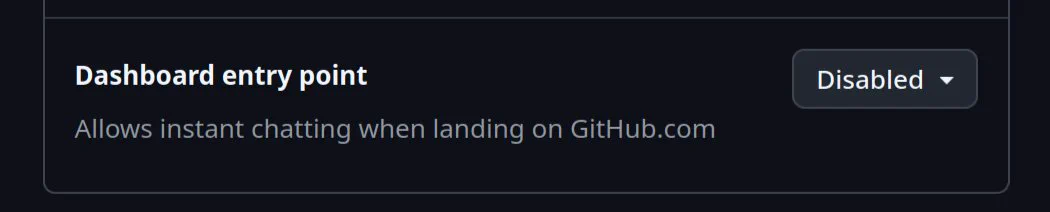Disable the dashboard entry point of Copilot on GitHub