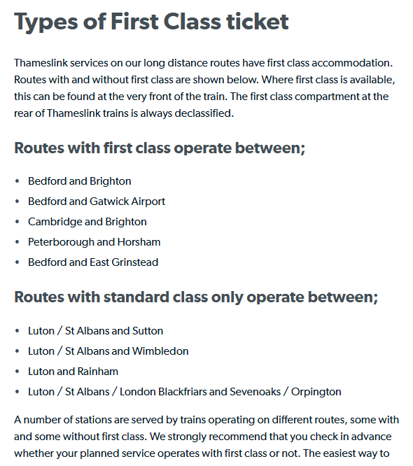 GazTheJourno's tweet photo. If I've read this baffling description right, you can be fined for being in the front 1st class compartment on a Thameslink train between St Pancras and Blackfriars - even where getting an identical train 2 mins earlier or later and doing the same thing would not get you fined. https://t.co/uo8725ci7c
