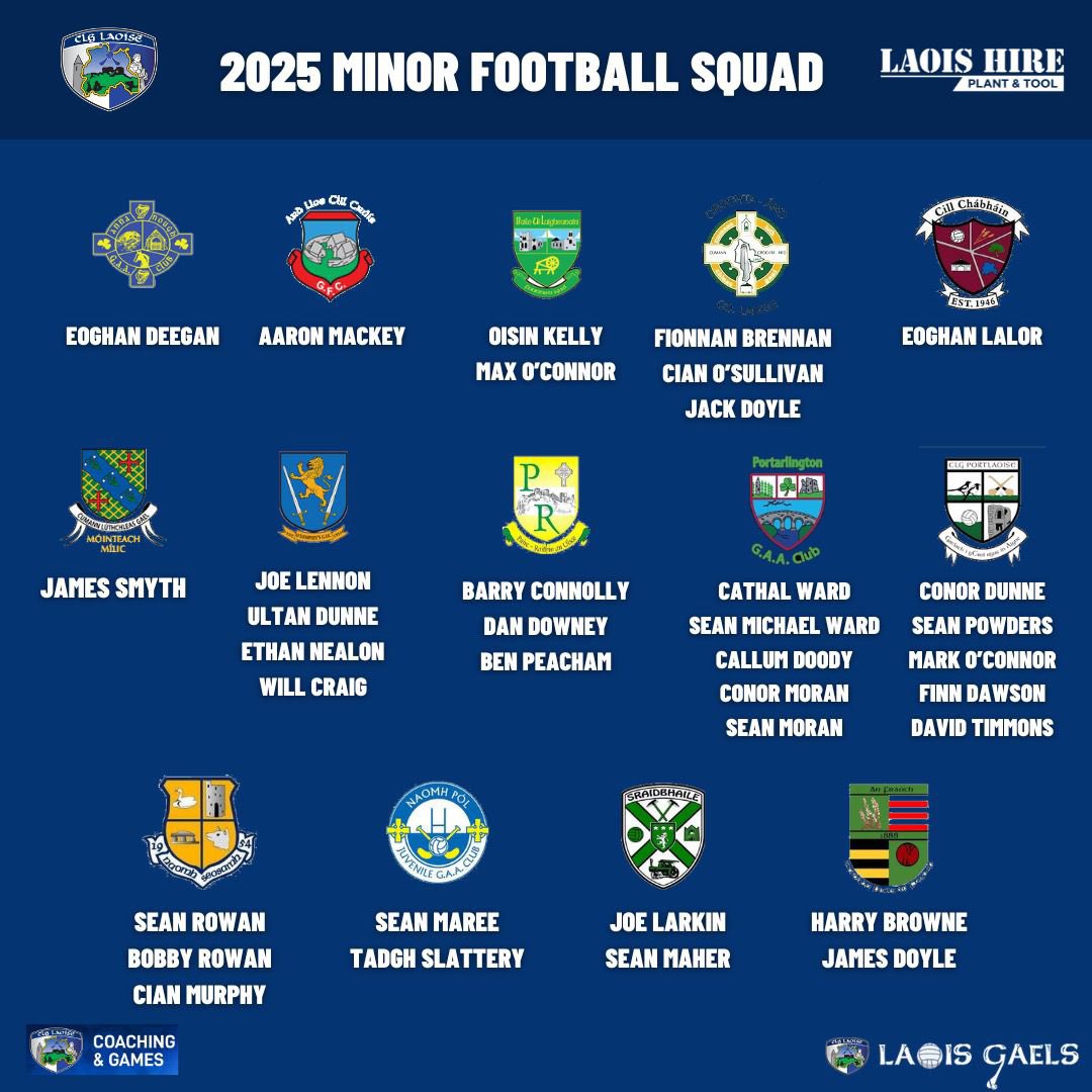 The Laois Minor Football Manager John Larkin has named his panel ahead of the 2025 season. 

Congratulations to all the panel members. Wishing the team and management the very best of luck ahead of the new season.