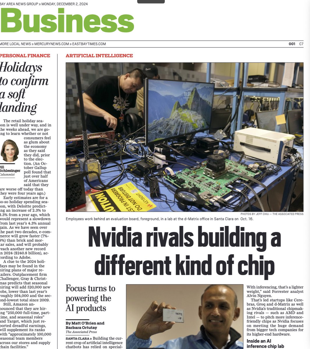 🚀Thrilled to share that our portfolio company, <a href="/dMatrix_AI/">@dMatrix</a>, has made it to the front page of the Business section of Mercury News! 🗞️ A huge congratulations to the team for this well-deserved recognition of their innovation and hard work. #Innovation #AI #VCProud #DMatrix