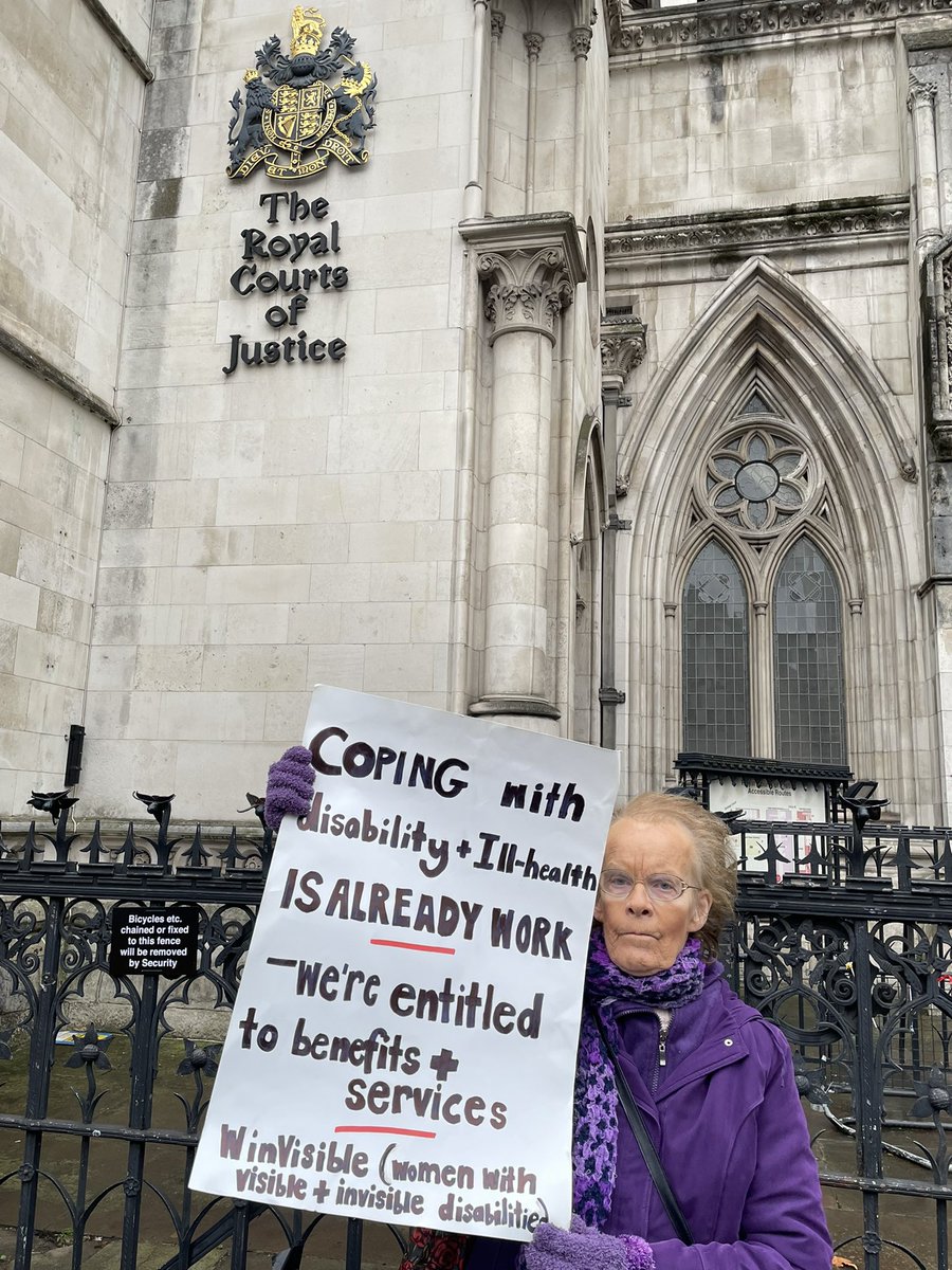 #NoMoreBenefitDeaths 

Dorothy from Liberation in solidarity with <a href="/EllenClifford1/">Ellen Clifford</a> &amp; <a href="/Dis_PPL_Protest/">DPAC</a> at the vigil for the WCA consultation Judicial Review 
Placard says coping with disability &amp; ill health is already work. We are entitled to benefits &amp; services