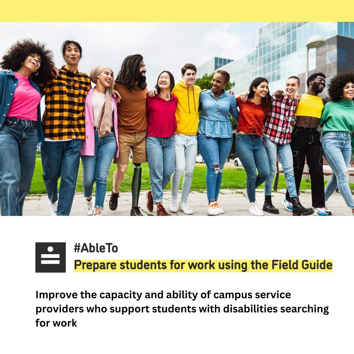Champion change and close the employment gap using the Field Guide. If you’re a post-secondary service provider supporting students with disabilities with their job search, check out these practices, tools and resources.

Start now: ableto.ca/prepare-studen… 

#StudentSuccess