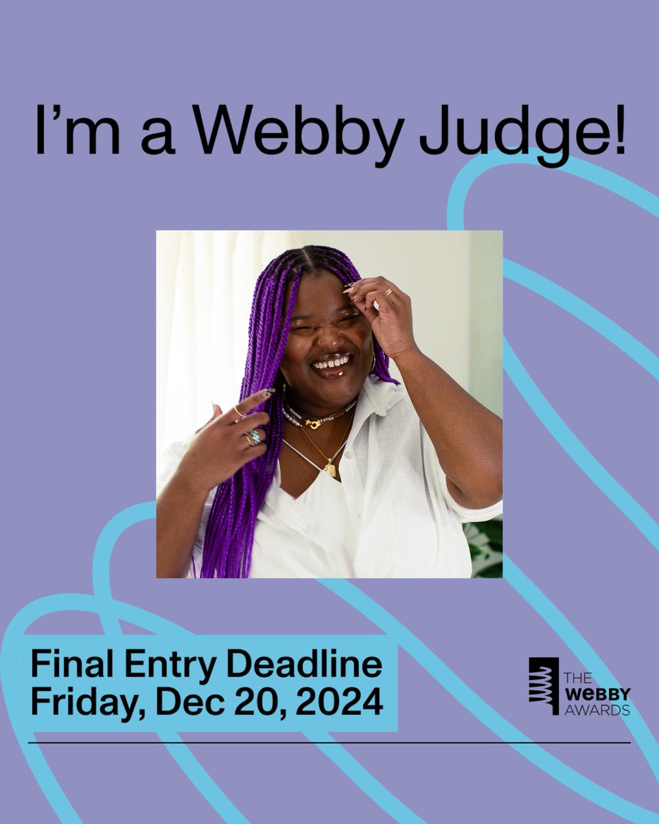 jaydeipowell's tweet photo. if you thought i was judging you, then you're absolutely right. 🤭

i am officially a judge for ✨@TheWebbyAwards✨. 🙌🏾

creators, marketers, entrepreneurs, visionaries, if you worked on something you're very proud of this year, submit an entry at https://t.co/BpugfslaAb. 🥇 https://t.co/NRyO3RLpno