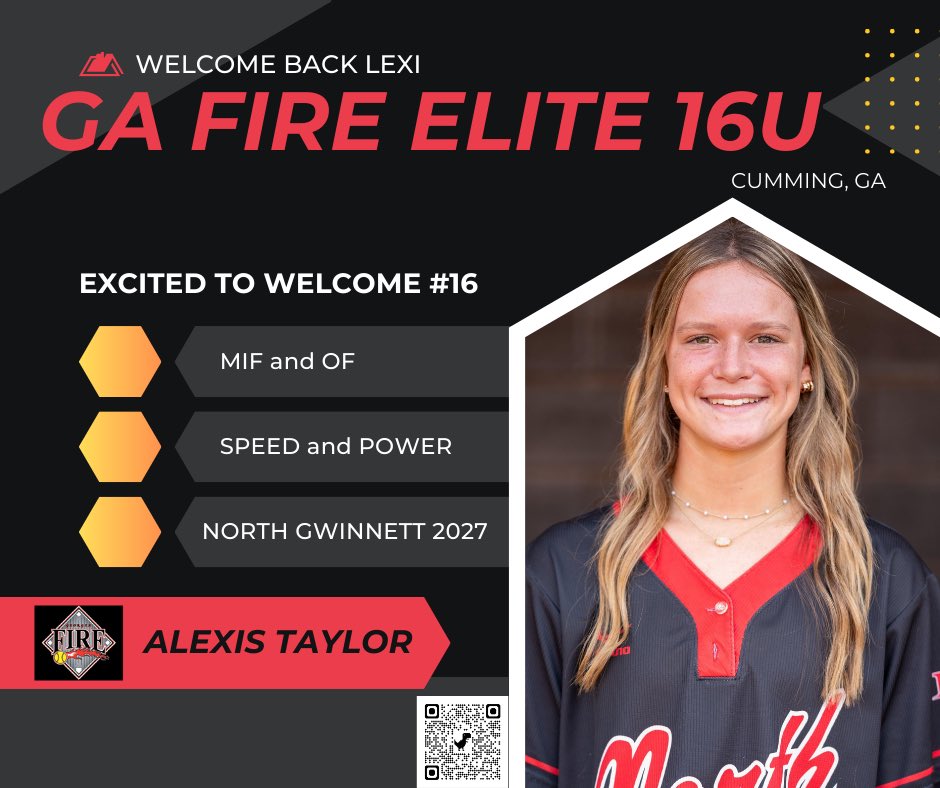 Welcome GA Fire Elite’s newest addition #16 Alexis Taylor. Can’t wait to see this kid back in action this spring and summer! Welcome to the Fire family!!!