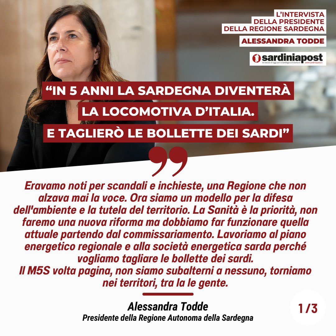 ATodde's tweet photo. Eravamo noti per gli scandali, una Regione che non alzava mai la voce. Ora la Sardegna è un modello per la difesa dell'ambiente e la tutela del territorio. La sanità è la priorità. Il M5S cambia ma non siamo subalterni a nessuno: fronte progressista unica alternativa a Meloni. https://t.co/N43tQ6q3U8
