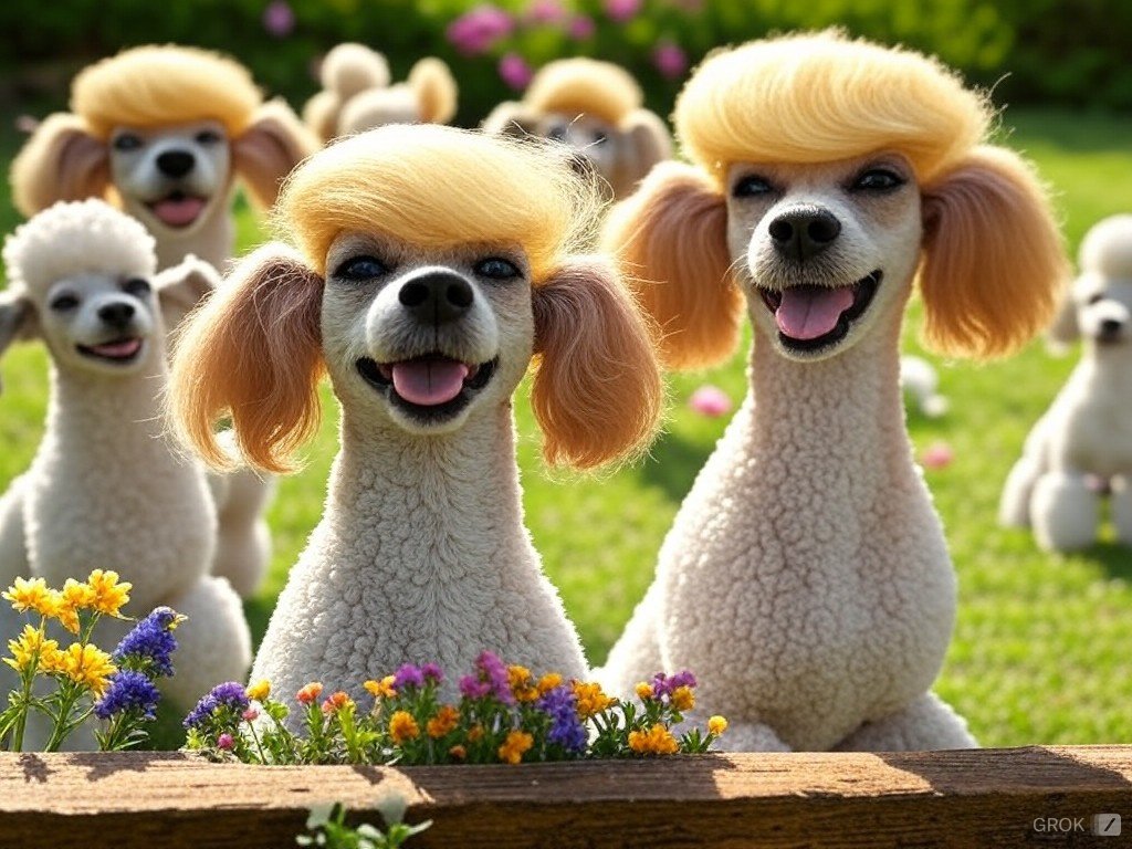 iKyrillos's tweet photo. @liuyuxxd Grok2: Animated poodles in Donald Trump’s hairstyle https://t.co/yIlqzbvPxY