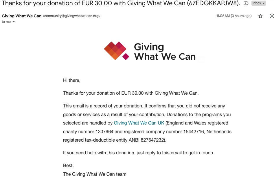 When your ex-colleagues know you very well and donate your gift to Giving What We Can :) Thanks <a href="/GhentCCN/">Ghent Center for Cognitive Neuroscience</a> <a href="/ugent/">UGent</a>