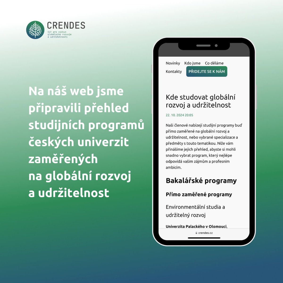 crendes_cz's tweet photo. Hledáte studijní program zaměřený na globální rozvoj a udržitelnost? 🌍

Naši členové nabízí pestrou škálu možností – od programů přímo zaměřených na tuto oblast až po vedlejší specializace a předměty. Celý přehled najdete na našich webových stránkách https://t.co/KIaKa9Vu1F! https://t.co/uLdUW83Thk