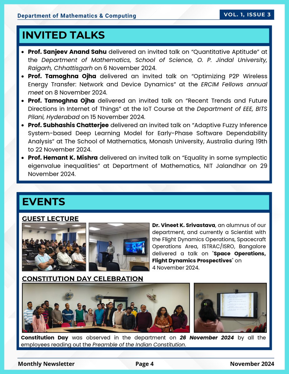 MnC_IITDhanbad's tweet photo. Gananam Vol. 1 Issue 3 || Newsletter || November 2024
The November 2024 #newsletter from the department is published. Please share with your peers.
#mathematics #computing #iitismdhanbad https://t.co/Ly3Er1toRB