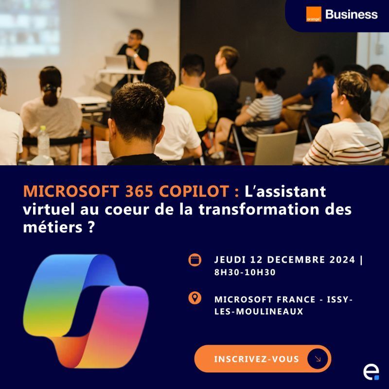 [SAVE THE DATE] Participez à notre petit-déjeuner Microsoft 365 Copilot le 12 décembre à 8h30 avec Orange Business et Expertime !

🔎 Découvrez notre livre blanc, des cas concrets, des stratégies clés et des témoignages clients.

👉 Inscription : bit.ly/3ZA2XfO