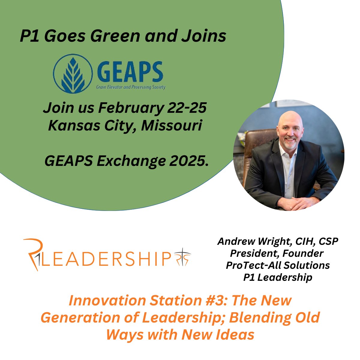P1 Leadership Goes Green and Joins GEAPS Exchange 2025 Conference! 
S. Andrew Wright, founder of P1 Leadership, will present The New Generation of Leadership: Blending Old Ways with New Ideas.  

Learn more here!
geaps.com/exchange/speak…
#LeadershipDevelopment #Empower