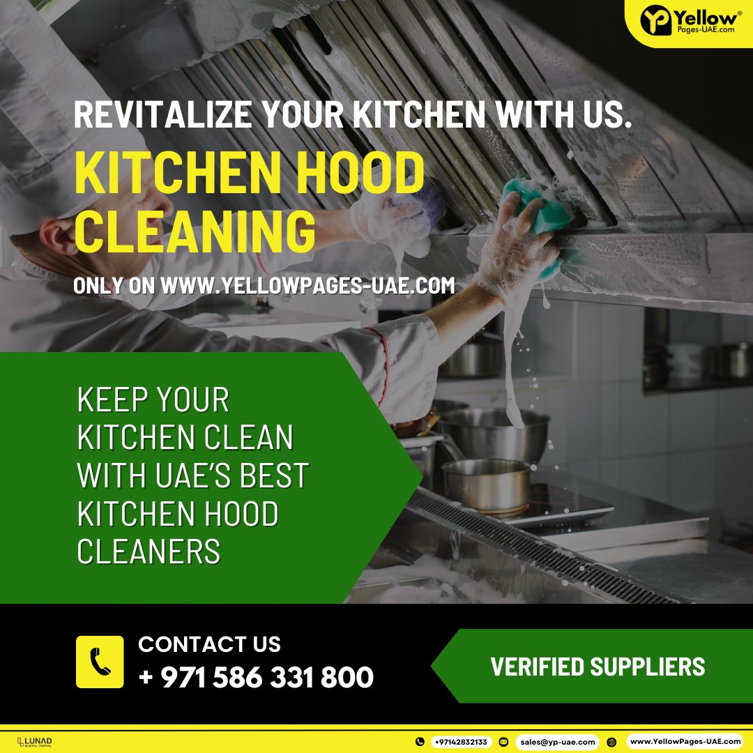 YellowPages_LMC's tweet image. A spotless kitchen is a safe kitchen! Explore kitchen hood cleaning services from verified suppliers in the UAE at Yellow Pages UAE - yellowpages-uae.com/uae/kitchen-ho…

.

#KitchenHoodCleaning #YellowPagesUAE #CleanKitchen #CleaningService #UAE #Dubai #AbuDhabi #CleaningCompany