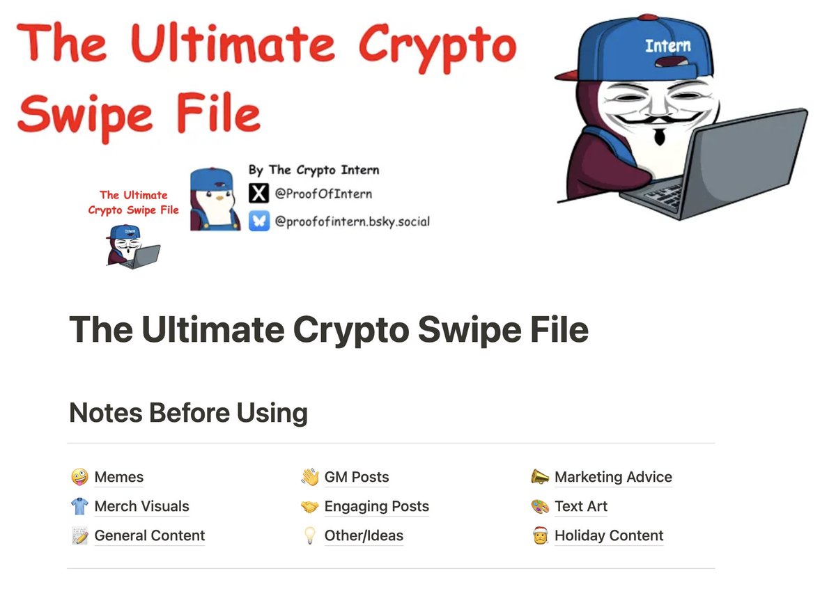 ProofofIntern's tweet image. it's live...
never be stuck for content ideas again with the ultimate crypto swipe file.
4 years worth of crypto-related content now open for every crypto marketer.
get access now via the link in my bio