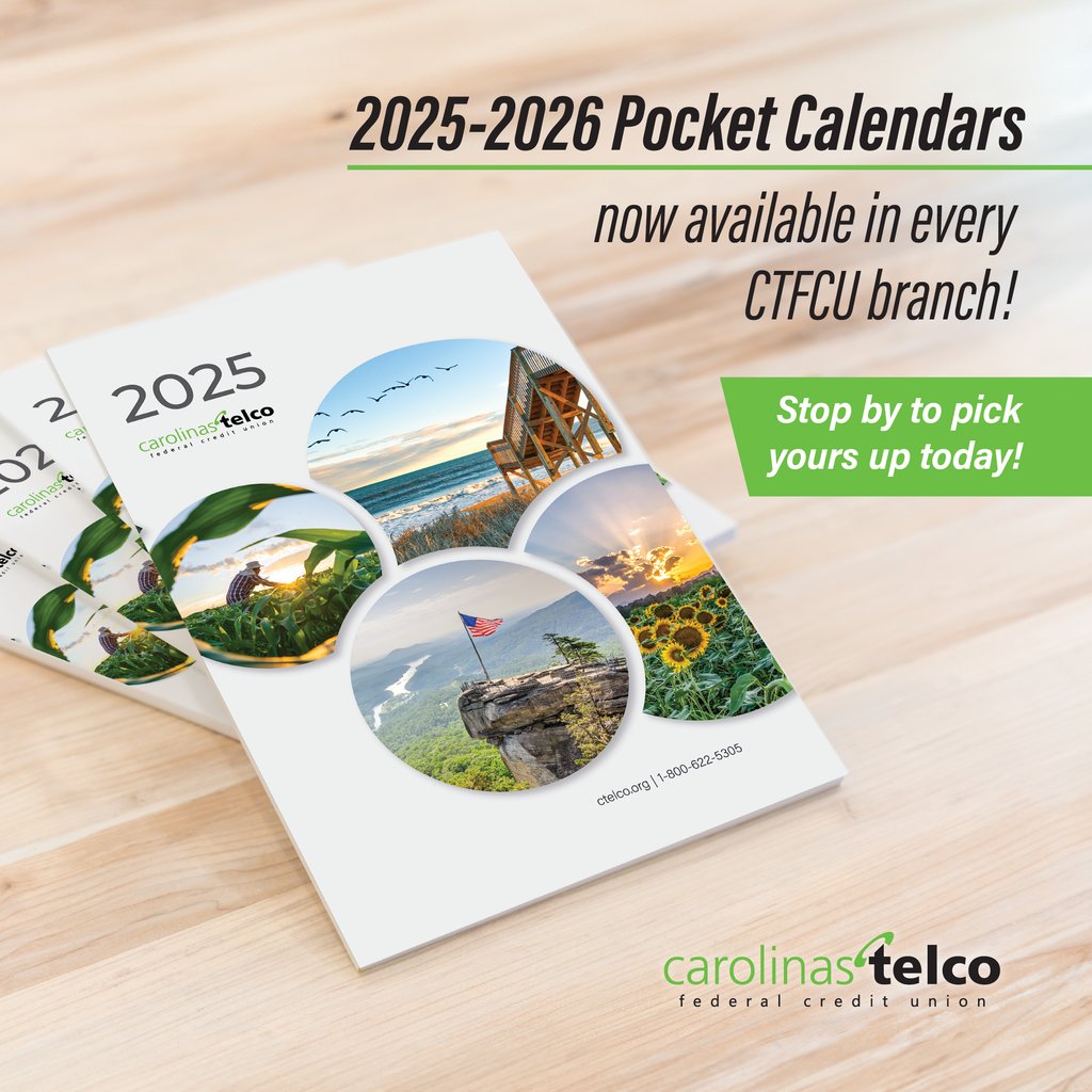 ctelco's tweet photo. 2025-2026 Pocket Calendars are now available in all CTFCU branches! Stop by your local branch to grab one, or give us a call to reserve a copy, while supplies last.

To find your nearest CTFCU branch, follow the link on our profile. https://t.co/98rjdJHKGk