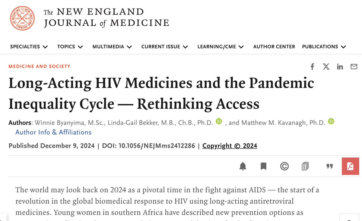 Matthew Kavanagh matthewkavanagh@bsky.social (@mmkavanagh) on Twitter photo Our new paper out today in <a href="/NEJM/">NEJM</a> with <a href="/Winnie_Byanyima/">Winnie Byanyima</a>, <a href="/LindaGailBekker/">Linda-Gail Bekker</a>. We trace the history of the pandemic-inequality cycle and show how it can be interrupted with smart policy to usher in a long-acting era of the global AIDS response.
A 🧵... Our new paper out today in <a href="/NEJM/">NEJM</a> with <a href="/Winnie_Byanyima/">Winnie Byanyima</a>, <a href="/LindaGailBekker/">Linda-Gail Bekker</a>. We trace the history of the pandemic-inequality cycle and show how it can be interrupted with smart policy to usher in a long-acting era of the global AIDS response.
A 🧵...