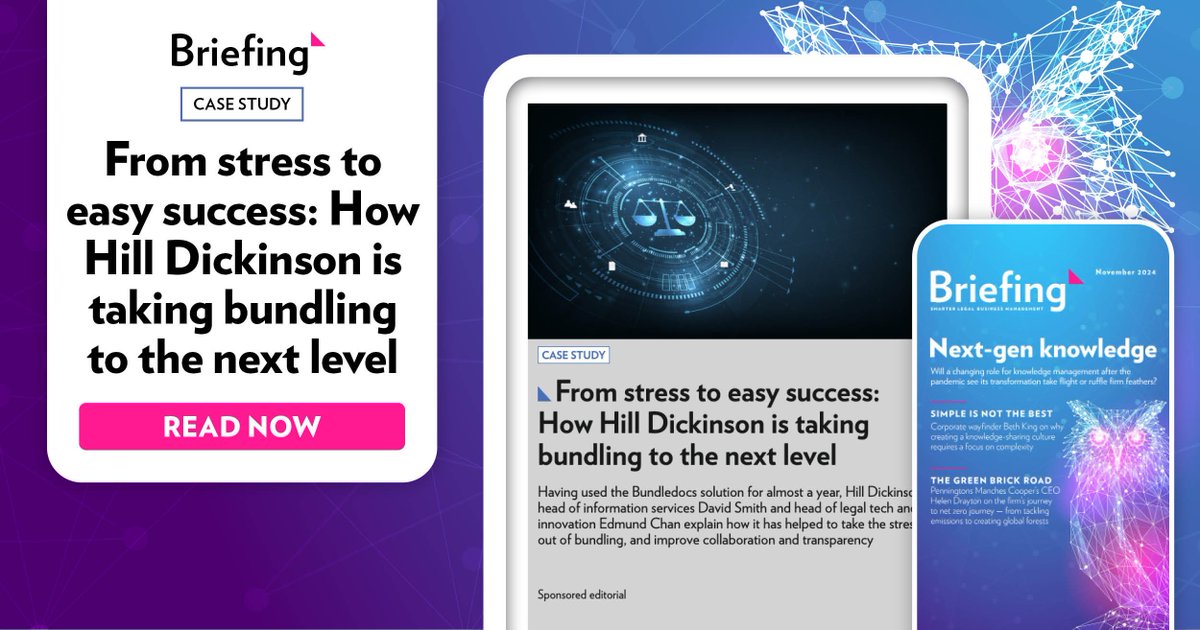 Read more about how Bundledocs has taken the stress out of bundling and improved collaboration and transparency for Hill Dickinson in the recent edition of Briefing: hubs.li/Q02-yLQs0 📑

 #LegalTech #BriefingLegal