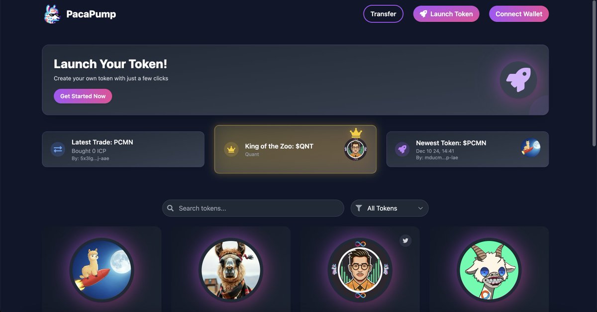 PacaPump the #ICP memecoin launchpad has officially launched

Seamlessly create a token in just seconds on PacaPump

Tokens bond to <a href="/kongswap/">KongSwap 🦍</a> 

Currently all trading is inside PacaPump as we await the new Kong frontend

Pacapump.io