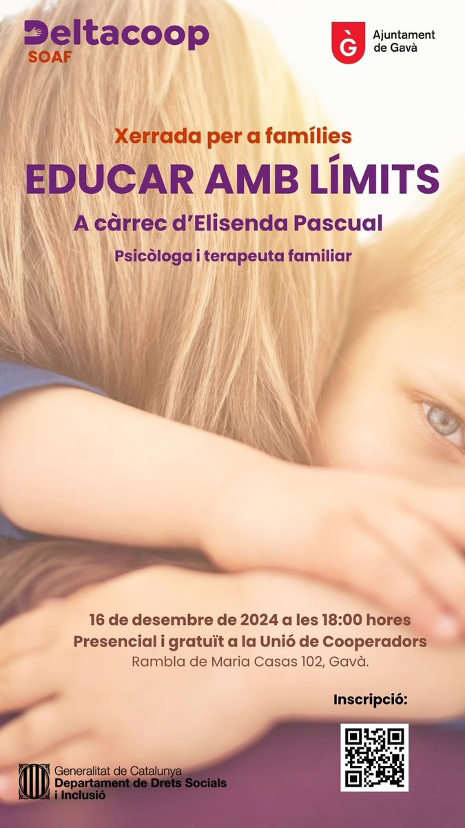 Delta_Coop's tweet image. Nova data. Xerrada per a families SOAF “Educar amb limits” @ElisendaPascual a @UnioCooperadors @AjuntamentGava @dsocialscat #families #soaf #criança 
 docs.google.com/forms/d/1-LDkB…