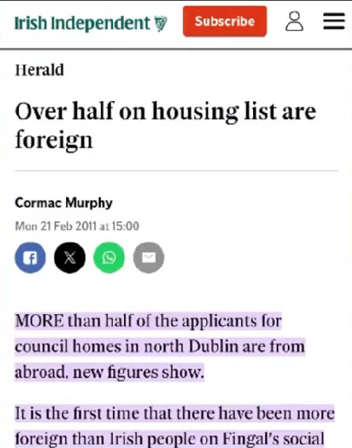 Maximil86429959's tweet image. In 2011 over half of the people on the housing list in North Dublin were foreign nationals. 2022 census data for Dublin's North Inner City revealed that only 36% of the population were described as white Irish. 
#Plantation #Ethnocide #populationreplacement  👇👇👇
