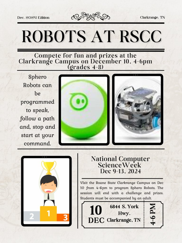 Compete for fun and prizes at RSCC at the Clarkrange Campus on December 10th , 4-6pm (grades 4-8)