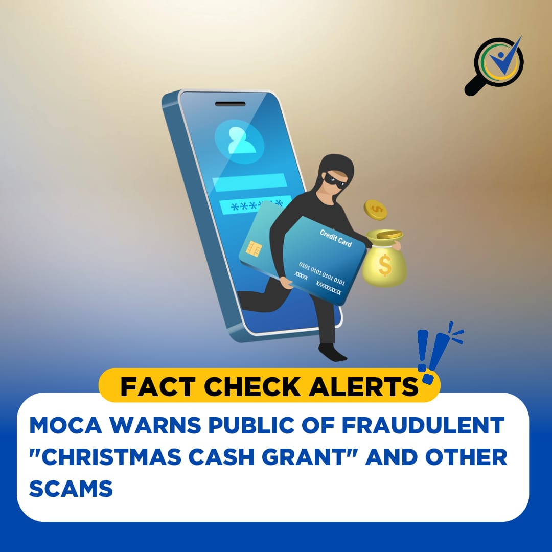 FactCheckJA_'s tweet image. The Major Organised Crime and Anti-Corruption Agency (MOCA) is alerting members of the public to a fraudulent message currently circulating online. The scam falsely claims to offer a “Christmas Cash Grant” in the name of Prime Minister Dr. Most Hon. Andrew Holness and is designed…