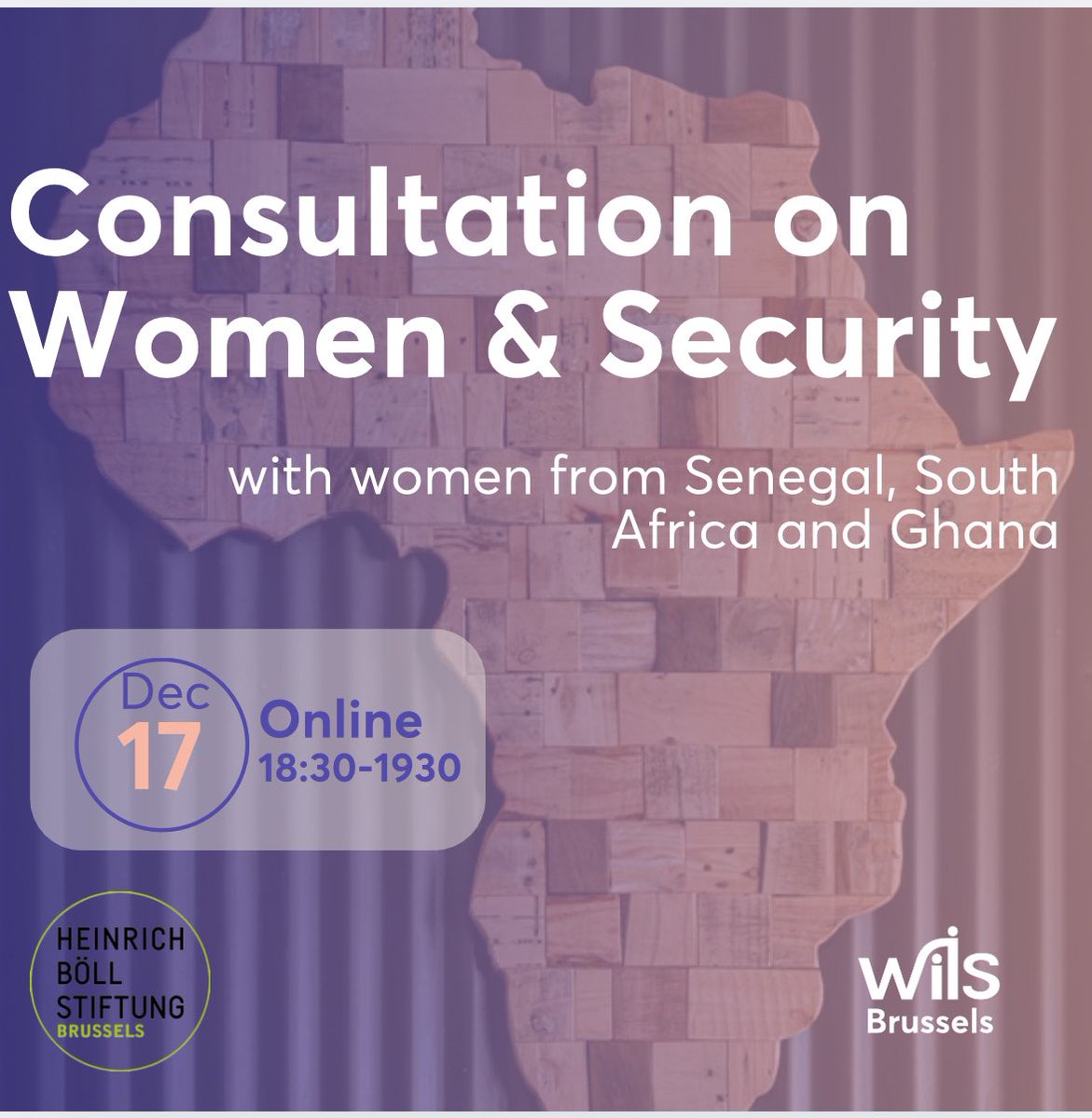 🌍 Miss out! Secure your spot for the online consultation on Women &amp; Security in Africa!  

📅 17 Dec 2024
🕰️ 18:30-19:30

Engage with inspiring women from Senegal,  South Africa and Ghana

Ensure your voice is heard—register now: wiis-brussels.org