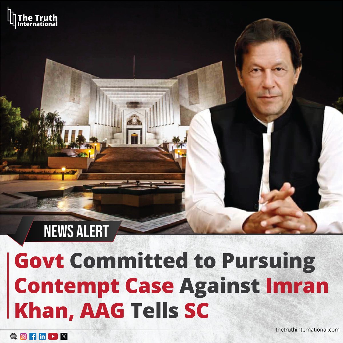 ttimagazine's tweet image. Government Committed to Pursuing Contempt Case Against Imran Khan, AAG Tells SC

For Detail
thetruthinternational.com/national/gover…

#govt #committed #pursuing #contempt #case #imrankhan #AAG #SC #tti