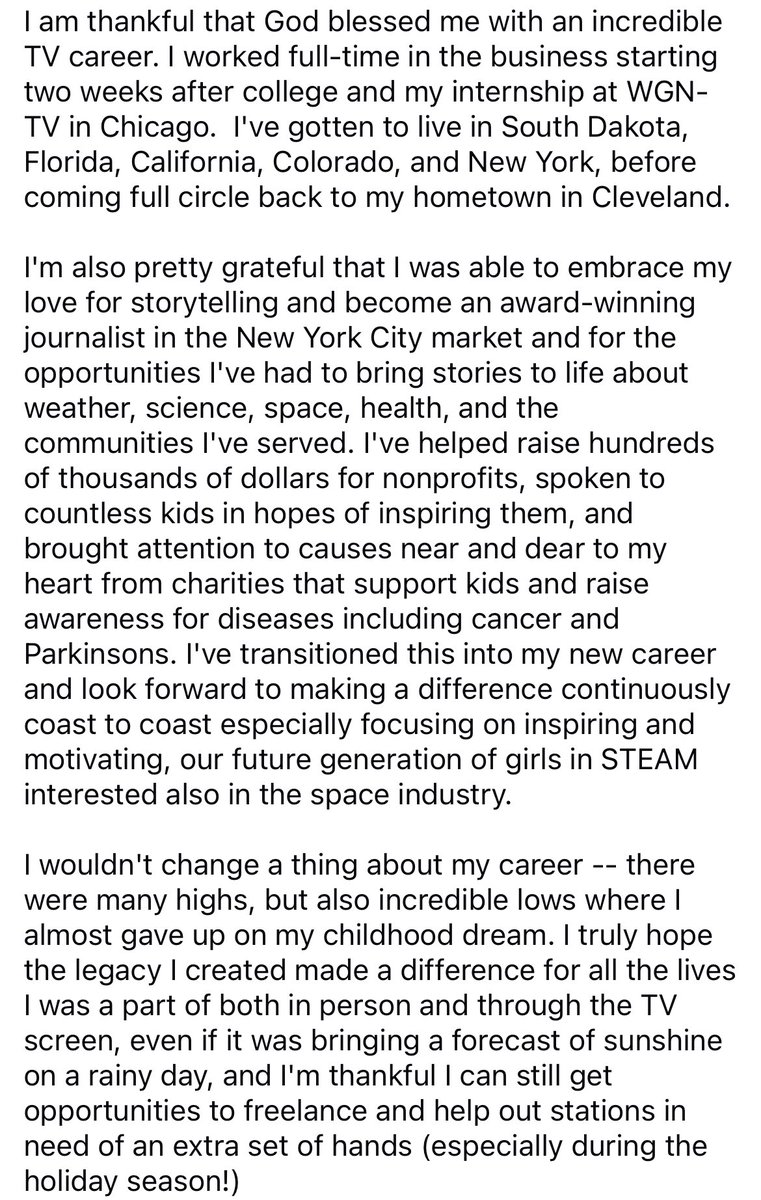 GarofaloWX's tweet photo. 🪐December 10🪐 I wouldn't change a thing about my TV career. I am so grateful for the sunshine and storms, the opportunities to make a difference in lives all across the United States the last 16 years. #25daysofgratitude https://t.co/F3wj80fbUJ