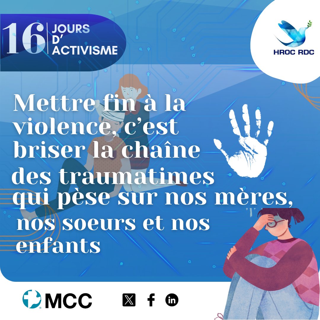 HROC Drc (@drchroc) on Twitter photo Pendant 16 jours, nous avons levé nos voix contre la violence et en faveur de la paix. Mais notre engagement ne s'arrête pas là.
Chaque jour, nous restons mobilisés pour briser le cycle du traumatisme et promouvoir la non-violence, surtout dans l'Est de la RDC.
<a href="/mccpeace/">Mennonite Central Committee</a>
#trauma Pendant 16 jours, nous avons levé nos voix contre la violence et en faveur de la paix. Mais notre engagement ne s'arrête pas là.
Chaque jour, nous restons mobilisés pour briser le cycle du traumatisme et promouvoir la non-violence, surtout dans l'Est de la RDC.
<a href="/mccpeace/">Mennonite Central Committee</a>
#trauma