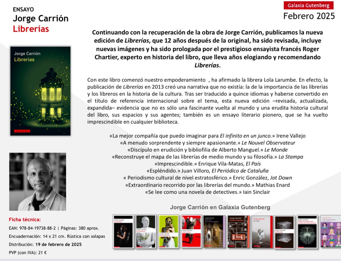 Esta noticia me hace muy feliz. Con portada de <a href="/maxrompo/">Max Rompo</a>, prólogo de Roger Chartier, actualizado, con 25 páginas y fotografías nuevas. En febrero en su casa, las librerías (y como el resto de mi obra, en <a href="/G_Gutenberg/">Galaxia Gutenberg</a>).