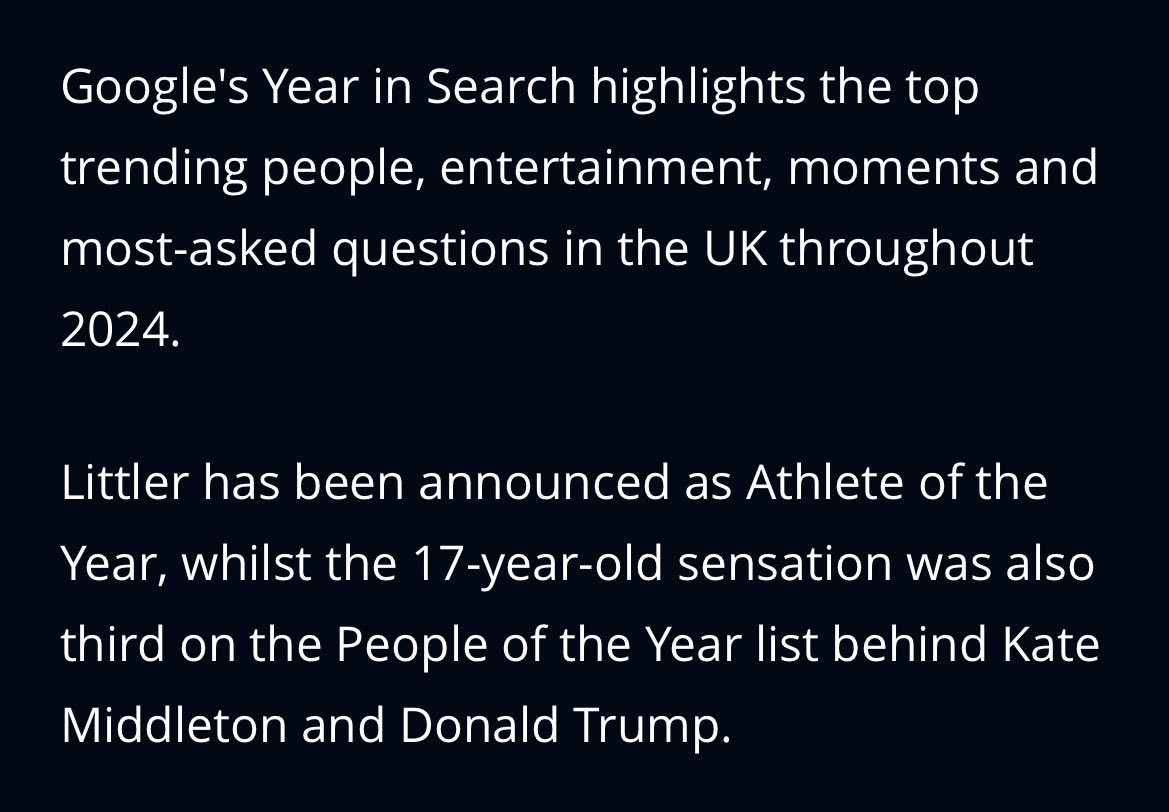 joshpearson180's tweet photo. This is fucking mental btw

Most googled athlete of the year -  not Messi, not Ronaldo, not LeBron James

Just a 17 year old lad from Warrington who throws darts for a living 

Incredible 😂😂😂 https://t.co/w68TMy7N0D