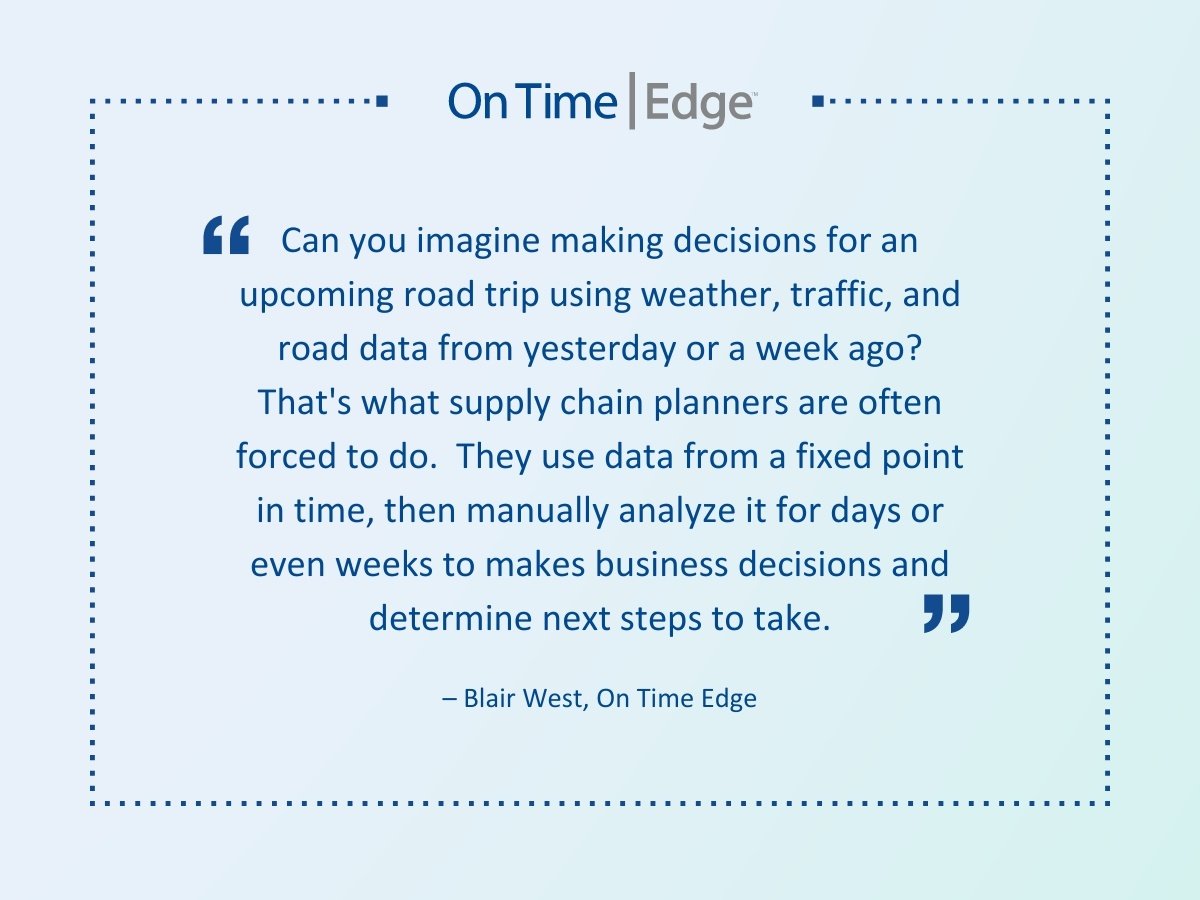 ontimeedge's tweet photo. 🚫📈 Do your supply chain people sift through piles of data from a fixed point in time, only to spend days (or even weeks) manually analyzing it? Here’s why relying on outdated data can be a major setback for your business. 🛑💡

Read about it https://t.co/r3yt41S8j0
#SupplyChain https://t.co/T2kPaK5Dog