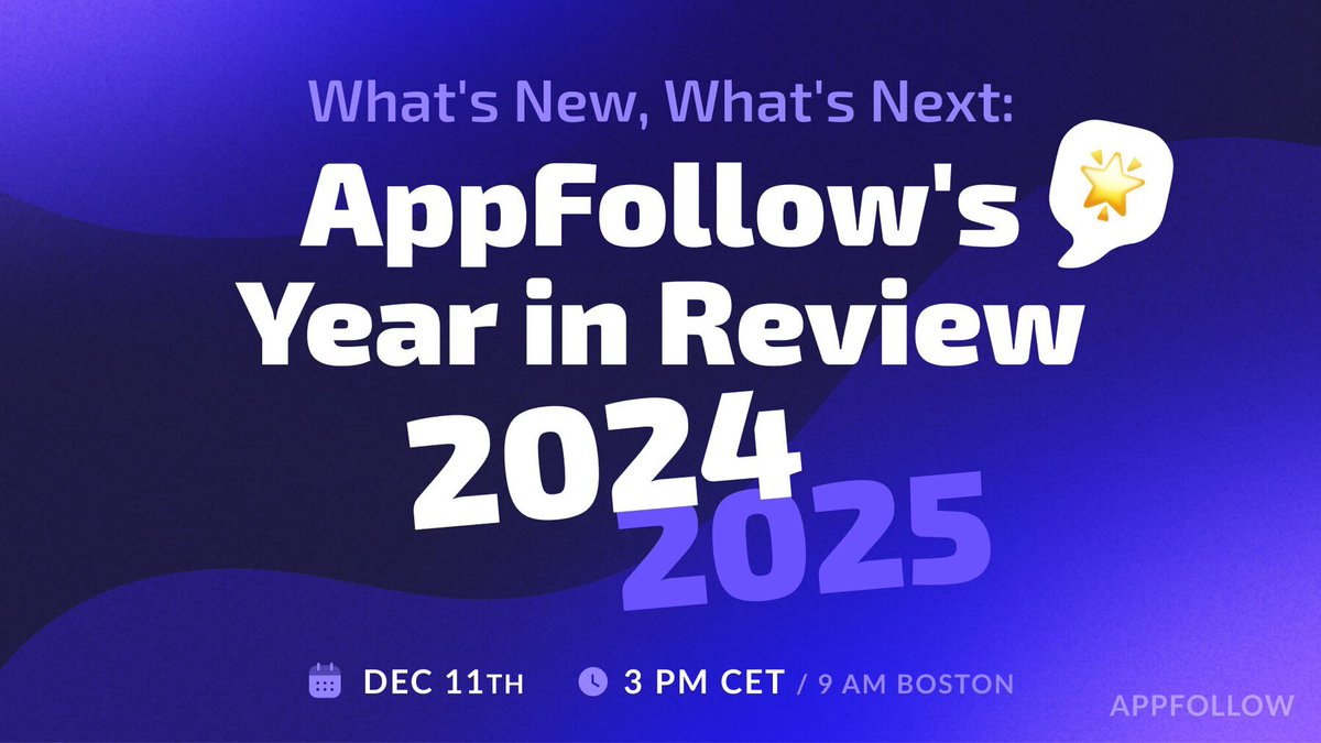 AppFollowIO's tweet image. Looking back and looking ahead! 🚀

Join us tomorrow for an exciting year-end webinar where we&apos;ll showcase how your feedback shaped AppFollow throughout 2024. Plus, get an exclusive preview of what we have in store for 2025! 3:00 PM CET.

Register here: hubs.la/Q02_4GDZ0